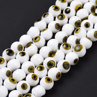 Handmade Evil Eye Lampwork Round Bead Strands LAMP-L055-8mm-29-1