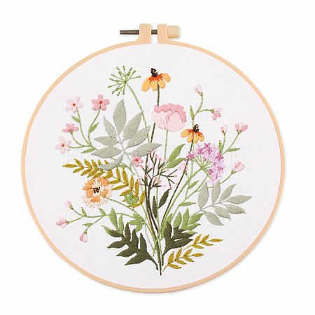 DIY Flower & Leaf Pattern Embroidery Kits SENE-PW0005-004C-1