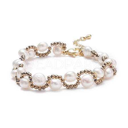 Natural Pearl & Glass Braided Beaded Bracelet BJEW-JB08091-01-1