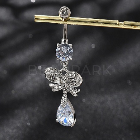 Alloy Crystal Rhinestone Dangle Curved Barbell Belly Rings LS-AJEW-R007-04P-05-1