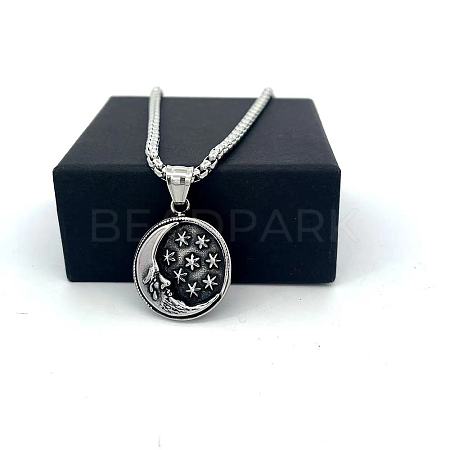 Men's 304 Stainless Steel Moon Star Pendant Punk Vintage Necklaces LK3922-1