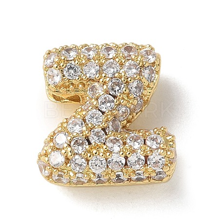 Brass Micro Pave Cubic Zirconia Beads KK-P290-61G-Z-1