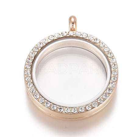 Flat Round Alloy Rhinestone Magnetic Locket Pendants PALLOY-WH0069-01-RG-1
