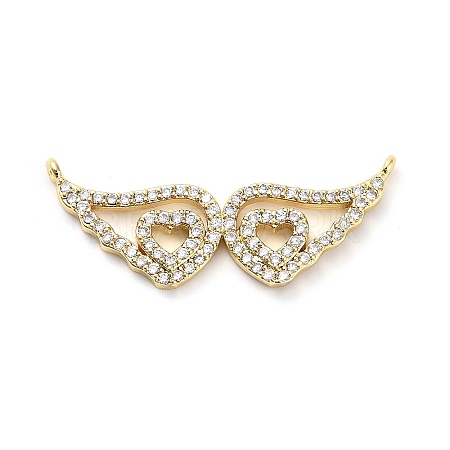 Brass Micro Pave Clear Cubic Zirconia Hollow Wings with Heart Connector Charms KK-L229-062G-1