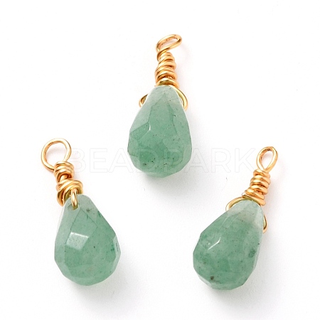 Wire Wrapped Faceted Natural Green Aventurine Pendants X-PALLOY-JF00541-01-1