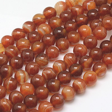 Natural Striped Agate/Banded Agate Beads Strands G-G591-10mm-03-1