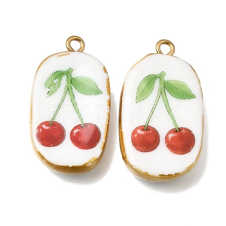 Fruit & Floral & Animals Printed Handmade Porcelain Pendants X-STAS-Z207-01G-09-1