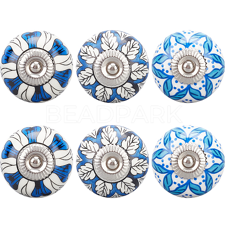 6Pcs 3 Styles Printing Porcelain Drawer Knobs FIND-GA0001-29B-1