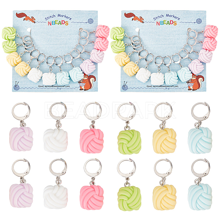 Opaque Resin Yarn Ball Charm Locking Stitch Markers HJEW-PH01757-1