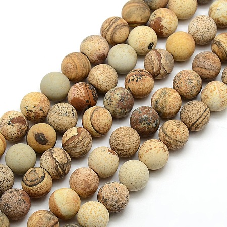 Frosted Natural Picture Jasper Round Bead Strands G-M064-12mm-05-1