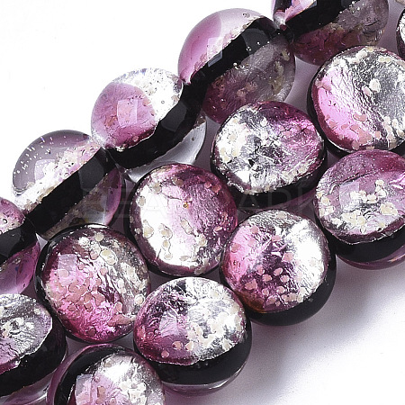 Handmade Silver Foil Glass Lampwork Beads Strands X1-FOIL-T003-03E-1