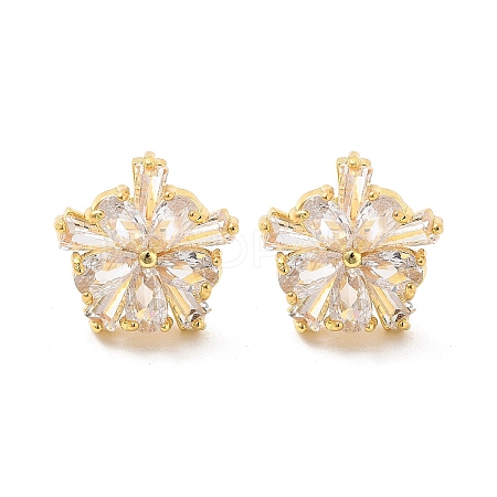 Rack Plating Flower Brass Micro Pave Clear Cubic Zirconia Stud Earrings EJEW-M029-01A-G-1