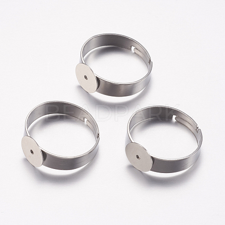 Adjustable 201 Stainless Steel Finger Rings Components STAS-I097-040P-1