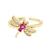 Cubic Zirconia Dragonfly Open Cuff Ring RJEW-E046-21G-1