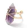 Roungh Raw Natural Gemstone Wire Wrapped Open Cuff Rings for Girl Women RJEW-JR00429-7