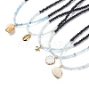 Natural Aquamarine & Lava Rock Beaded Necklace with Brass Charm NJEW-JN03997-1