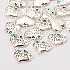 Wedding Theme Antique Silver Tone Tibetan Style Alloy Heart with Step Dad of Bride Rhinestone Charms TIBEP-N005-22B-2