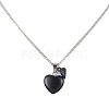 2Pcs 2 Style Natural Black Stone & Opalite Heart Pendant Necklaces Set NJEW-JN04437-4