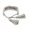 Word I Miss You Polycotton(Polyester Cotton) Braided Bracelet with Tassel Charm BJEW-F429-10-3