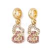 Rack Plating Alloy Crystal & Light Rose Rhinestone European Dangle Charms FIND-C055-18G-1