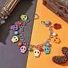 Halloween Dyed Synthetic Turquoise Skull Pendant Brass Cable Chains Bracelets BJEW-TA00471-2