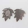 Tibetan Style Alloy Leaf Pendant Cabochon Settings TIBEP-N003-44AS-2