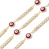 Brass Enamel Evil Eye Link Chains with Cubic Zirconia CHS-P016-36G-02-1