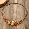 Bohemian Porcelain Round Beaded Imitation Leather Cord Bib Necklaces for Women FS-WG95F0C-01-4