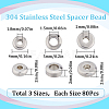 SUNNYCLUE 240Pcs 3 Styles 304 Stainless Steel Spacer Beads STAS-SC0006-72-2