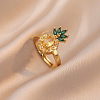 Pineapple Stainless Steel Rhinestone Pendant Necklace & Stud Earrings & Finger Ring Set WG65275-04-3