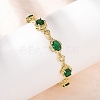 Heart & Oval Brass Micro Pave Cubic Zirconia Link Chain Bracelets for Women BJEW-A163-03G-04-1
