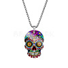 Stainless Steel Skull with Flower Pendant Necklaces SKUL-PW0001-138C-1