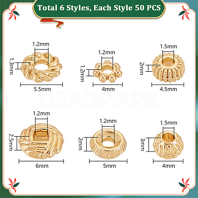 300Pcs 6 Style Rack Plating Alloy Spacer Beads FIND-PH0018-16-1
