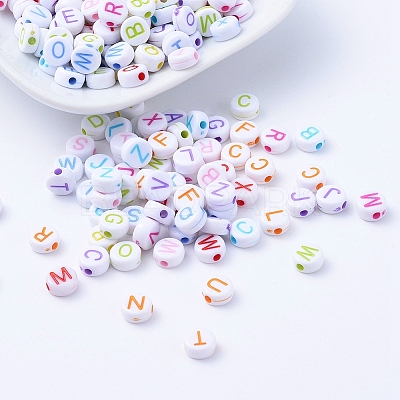 Craft Style Mixed Color Chunky Letter Acrylic Flat Round Beads for Kids Jewelry X-MACR-R481-M-1