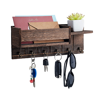 Wood & Alloy & Iron & Plasticc Wall-mounted Keychian Holder AJEW-WH0596-620-1