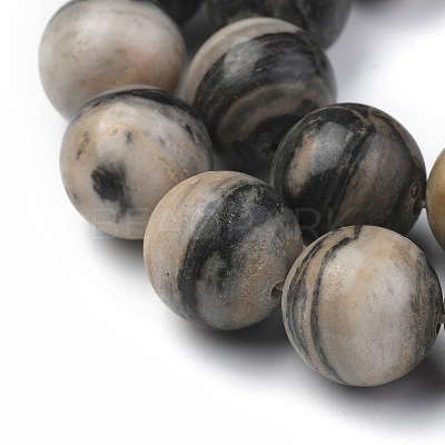 Natural Black Silk Stone/Netstone Round Beads Strands G-N0148-03-12mm-1