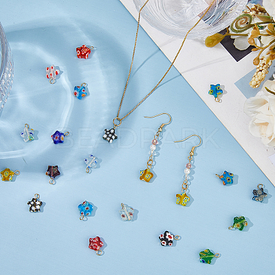 48Pcs Handmade Millefiori Glass Pendants PALLOY-HS00028-1