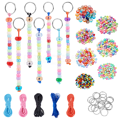 DIY Acrylic Beads & Iron Split Key Rings Keychain Making Kits DIY-AR0004-24-1