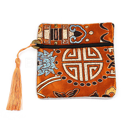 Chinese Brocade Tassel Zipper Jewelry Bag Gift Pouch ABAG-F005-04-1