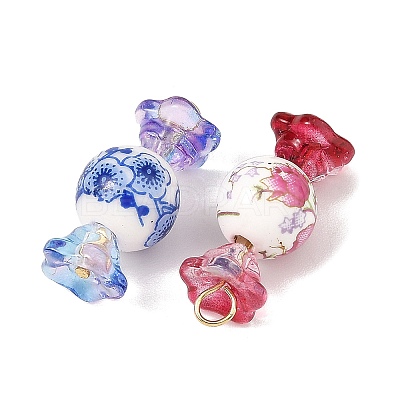 Electroplate Glass & Handmade Porcelain & 304 Stainless Steel Pendants PALLOY-JF05987-1