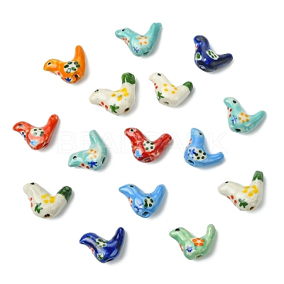 15Pcs Handmade Printed Porcelain Beads PORC-YW0001-44-1