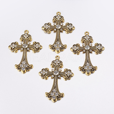 Alloy Rhinestone Cross Big Pendants LS-ALRI-1475-AG-RS-1