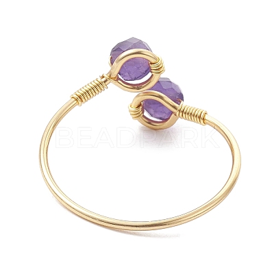 Copper Wire Wrapped Natural & Synthetic Gemstone Open Ring RJEW-JR00626-1