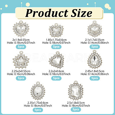40Pcs 8 Styles Alloy Rhinestone Pendants ALRI-NB0001-19P-1