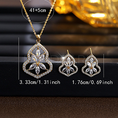 Gourd with Flower Brass Micro Pave Clear Cubic Zirconia Stud Earrings & Pendant Necklaces Sets for Women WG4C111-02-1