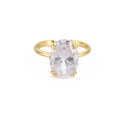 Oval Glass Open Cuff Ring RJEW-S049-001G-01-1