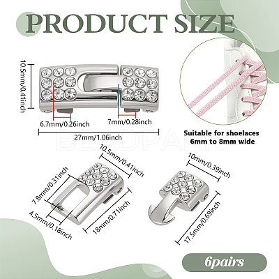 6 Pairs Zinc Alloy Rhinestone Snap Lock Clasps FIND-FG0005-21P-1
