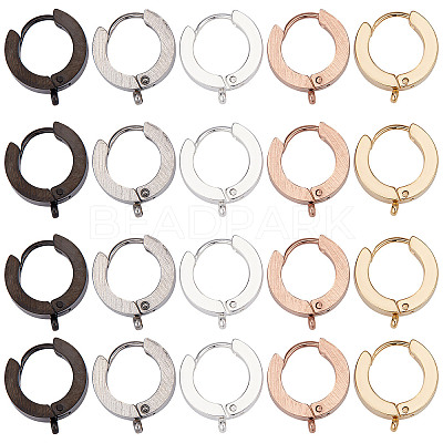20Pcs 5 Style Stainless Steel Huggie Hoop Earrings Findings STAS-SC0004-51-1