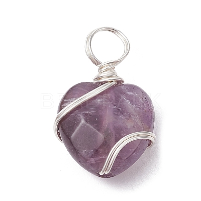 Nartural Mixed Stone Copper Wire Wrapped Heart Pendants PALLOY-JF02385-1