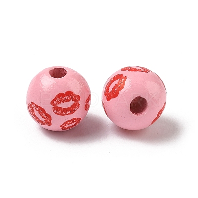 Valentine's Day Spray Painted & Printed Wood European Beads WOOD-L023-03M-1